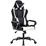 High Back Gaming Chair PC Office Chair Racing Computer Chair Task PU Desk Chair Ergonomic Swivel Rolling Chair with Lumbar Support Headrest for Back Pain Women Adults Gamer (White)