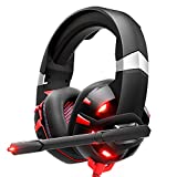 RUNMUS Gaming Headset Xbox One Headset with 7.1 Surround Sound, PS4 Headset with Noise Canceling Mic & LED Light, Compatible with PC, PS4, PS5, Switch, Xbox One Controller(Adapter Not Included)