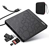 Apiker External DVD Drive, USB3.0 CD DVD +/-RW Burner for Laptop, Optical Disk Drive with SD Slot, Type C Cord and Carrying Case, Multi-Functional, for PC Desktop Mac Book Windows 10/8/7 Linux OS